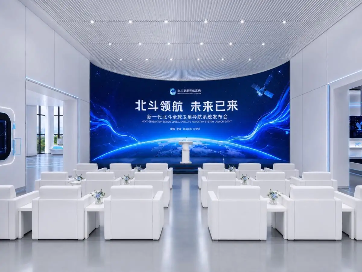 核心展区通过数据界面解释北斗时空信息的工作方式。