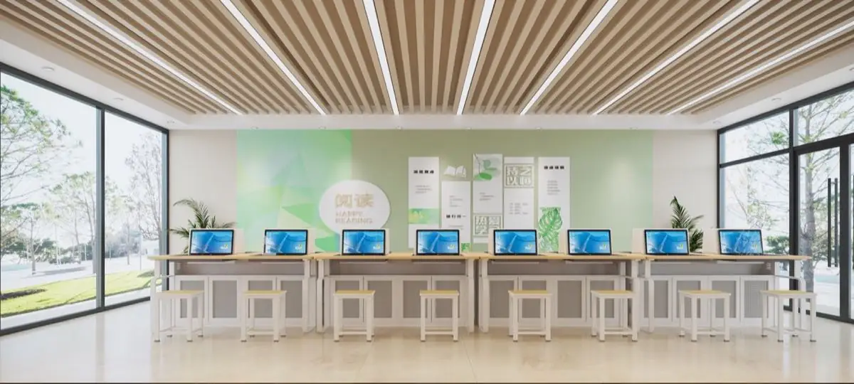 阅读主区通过座席朝向与书架高度保持开敞和秩序。
